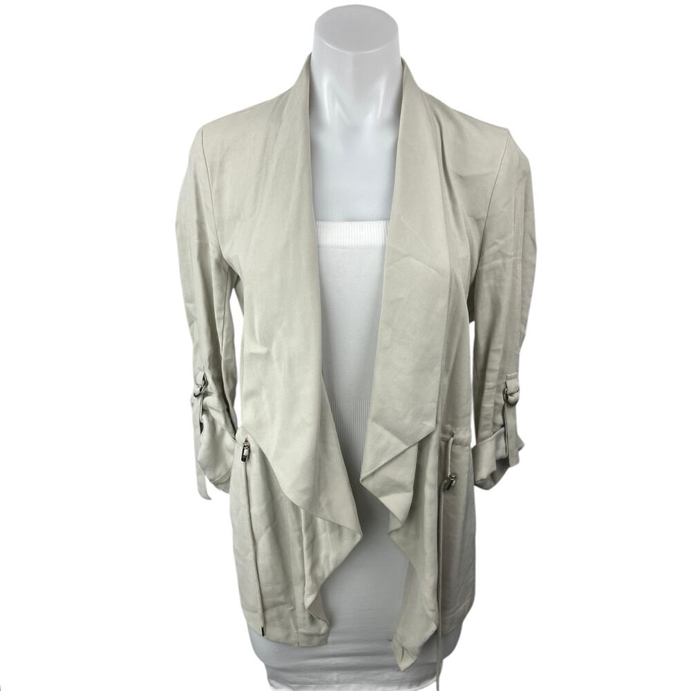 Zara Off White Long Open Front Drapey Waterfall Light Trench Coat Jacket Size XS